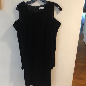 Calvin Klein Black velvet cold shoulder dress